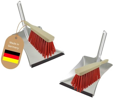 Novaliv 2X Kehrblech Set Mit Handfeger - Elastonborsten Und Gummilippe - Silber Verzinkt Zum Aufkehren - Handkehrset Mit Kehrschaufel Und Feger