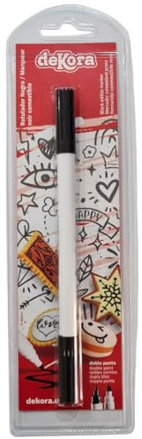 Dekora, Stylo Alimentaire Double Pointe Noir, Marqueur Comestible pour Décoration de Gâteaux, Pâtisseries et Desserts, Crayon Alimentaire à Double Embout, Stylo Couleur Noir