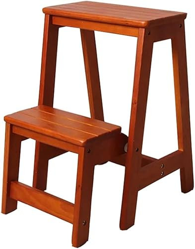Tritthocker, Sicherheits-Klapptrittleiter, tragbare Holzleiter mit rutschfestem, breitem Pedal, vielseitig einsetzbar für Haushalt, Büro und Küche, 400 Pfund, Walnuss/2 Stufen (A 2 Stufen)