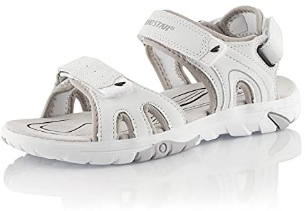 Fusskleidung® Damen Herren Trekkingsandalen leichte Sommer Sandalen robuste Profilsohle Weiss Grau EU 39