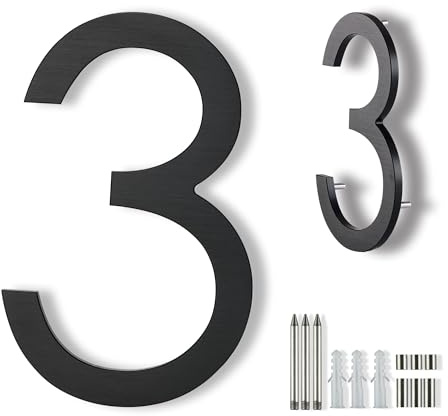 Pantaqi Numéros de maison grands de 20,3 cm pour l'extérieur, métal moderne, noirs, numéros d'adresse en aluminium mat à montage flottant et à montage encastré 3