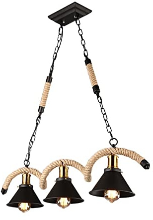 UNbit Vintage Bar Marijuana Hemp Rope Chandelier Industrial Retro Black Iron Metal Lamp Shade Ceiling Lights Restaurant Kitchen Farmhouse Bar E27 Hanging Lamp Durable/5 Lights/3 Lights Light (Color :