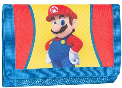 SUPER MARIO - Portafoglio Ufficiale Super Mario, con Chiusura a Strappo, Scomparti per Banconote e Card, Tasca Posteriore con Zip, Idea Regalo Bambini, 13x8,5 cm Chiuso, 13x24 cm Aperto