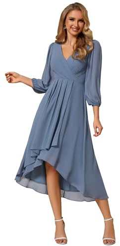 Weihnachtskleid Damen Cocktailkleid V Ausschnitt Lange Ärmel A Linie Kleid Für Party Staubige Marine 44