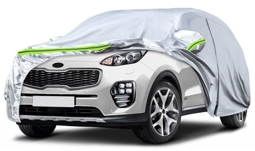 Autoabdeckung Outdoor Wasserdicht Passend für 2010-2025 Kia Sportage | Sommer Vollgarage Autoplane Auto Abdeckplane Outdoor Abdeckung für Regen Sonne Staub UV-Schutz, Silber