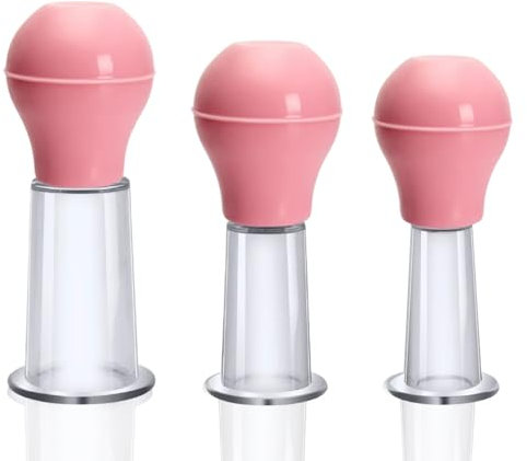 YILINNA 3 Pcs Silicone Facial Cupping Therapy Set Vacuum Massage Cup Kit Body Cupping Cup Set for Face Neck Back Eyes Massage Vacuum Cans Suction Anti Cellulite Massager Health Care (Pink)