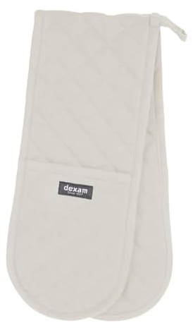 Dexam Love Colour Double Oven Gauntlet, Stone, 100% Cotton, Quilted Diamond Pattern, Heat Resistant Kitchen Glove with Hanging Loop