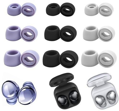 9 Paires Embouts en Silicone de Remplacement pour Galaxy Buds Pro - Anti-Bruit, Embouts de Rechange Compatibles avec Samsung Galaxy Buds Pro 3 Couleurs (S/M/L, GrisVioletNoir)
