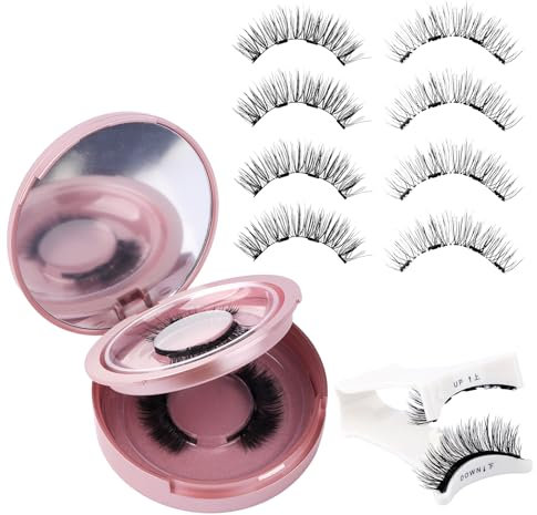 Ciglia Finte Magnetiche, 2 Paia Ciglia 3D Magnetiche Riutilizzabili Senza Colle, Ciglia Finte Naturali Con Pinzette Applicate(24P+KS01)
