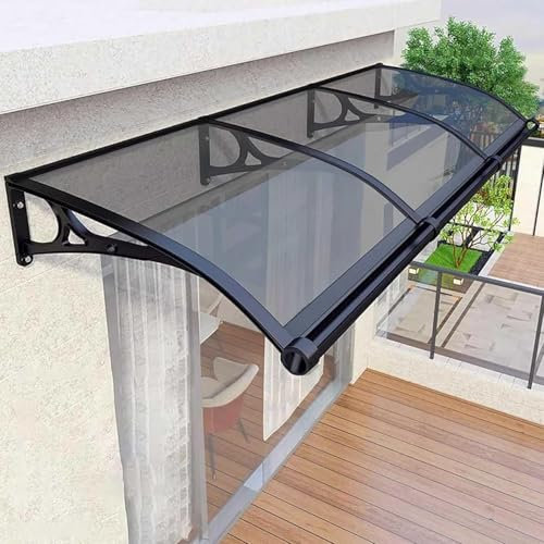 Vordach FüR HaustüR ,Fenster-Markise üBerdachung HaustüR Mit Seitenteil Regenrinne, Pultbogenvordach, Pultvordach,aus Aluminium und Polycarbonat FüR Terrasse Balkon Garten,Gray-120x480cm/47x189in