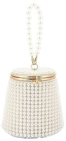 Perlen Tasche Frauen Eimer Form Perlen Halter Clutch Perle Hochzeit Braut Damen Handtaschen Party Kleine Abendtaschen(1110white)