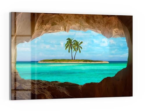 DEQORI Glas-Magnettafel | 60x40 cm cm groß | Motiv Palmenparadies | Memo-Board aus Glas | Magnetboard inkl. Magnete, Stift & Tuch für Küche & Büro | Tafel magnetisch & beschreibbar