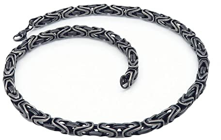 Tolldek Edelstahl Kette Mann 55cm, Byzantine Königskette Herren Schwarz Grau Freundschaftsketten Jungen Breit 6MM, Halskette Edelstahl Lang Hip Hop für Männer