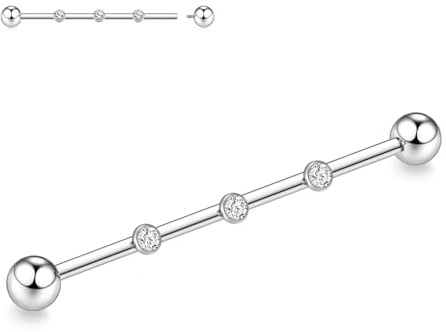 Industrieller Piercingschmuck Titan Industrieller Gerüststab 14G mit Innengewinde Industrieller Ohrring mit CZ-Helix Muschel Piercingschmuck Silber Knorpelohrring Industrieller Barbell 38mm