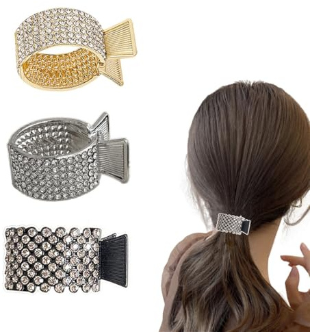 ZEPIQOR 3 Stück Haarspangen Damen Haarklammer Metall, Strass Haarspangen Halter Hoher Pferdeschwanz Rutschfest Modische für Dickes Dünn Haar (Gold, Silber, Schwarz)