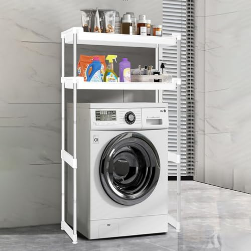Scaffale Per Incolonnamento Lavatrice E Asciugatrice, Unità Di Stoccaggio Della Lavatrice, Kit Supporto Per Asciugatrice Regolabile In Altezza, Adatto Per Bagno, Cucina, Balcone, Lavanderia(H142cm/55.