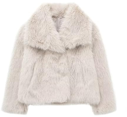 Alaurbeauty Women's Faux Fur Coat Fluffy Jacket Long Sleeve Lapel Furry Warm Winter Jackets Shaggy Parka Short Coat Outwear (Milky, S)