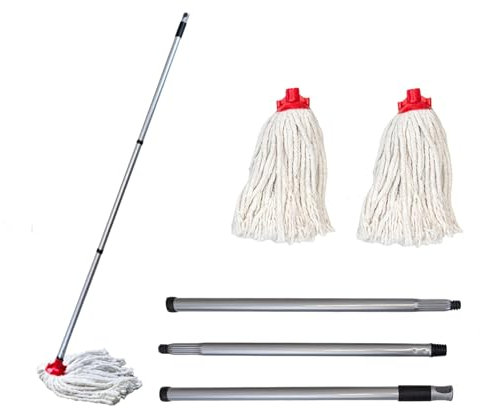 BEST HOUSE | 2 Pcs Cleaning Mops With 1.2m Metal Stick | Mop Replacement | Adjustable Height Stick | Durable | Super Absorbent | Ideal for Home, Office, Kitchen, Bathroom | Large Mop