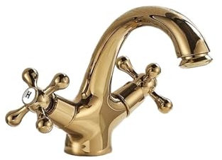 GCYEIDMA Mixer Tap Kitchen Sink Vintage Style Taps Deck Mounted Antique Brass Bathroom Basin Faucet Dual Handles Sink Mixer Hot And Cold Water Tap(Golden)