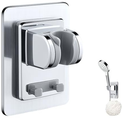 Soporte de Ducha,Ajustable para Pared Sin Taladro Soporte Universal Cabezal/Alcachofa de Ducha con Adhesivo Ultra Fuerte Color Plata Alta Capacidad de Carga Accesorio Esencial para Baño Familiar