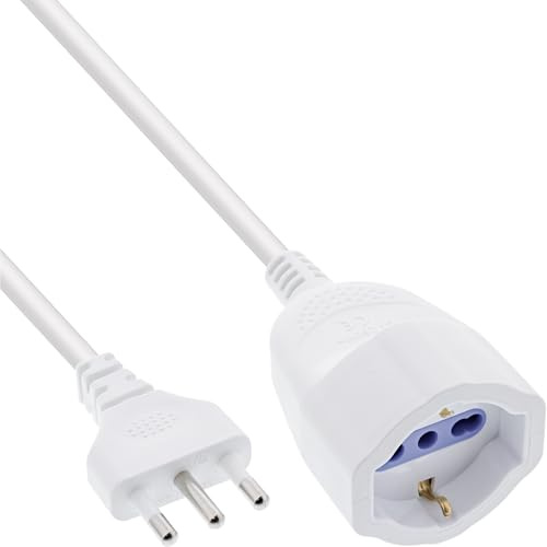 InLine Strom-Verlängerungskabel Italien, Stecker Typ L auf Kombi-Buchse Typ F/L, für deutsche & italienische Geräte, weiß, 230V, 2m, 16402I