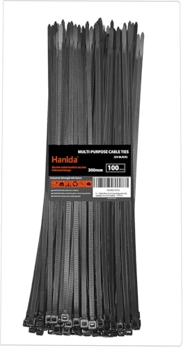 Hanida 300mm Zip Ties Doppelseitig gezahnt,45kg Zugfestigkeit Heavy Duty Kabelbinder mit selbstsichernden einstellbaren langlebigeren Nylon Krawatte Wraps für Indoor Outdoor（100 Pack）