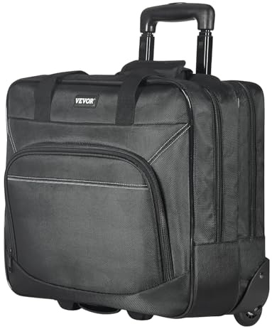 VEVOR Borsa per Laptop e Computer con Rotelle, 39,6 cm, Valigetta con Ruote Rotelle e Maniglia Telescopica Tessuto Oxford, Custodia per Laptop per Lavoro, Viaggi, Sagga per Affari,Nero