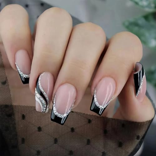 Cosmeria Nägel Zum Aufkleben 24 Stück, Mittlere Künstliche Fingernägel Mit Acryl, Herzen Design Fake Nails Mit Jelly Glue Für Hochzeit, Party Und Alltag
