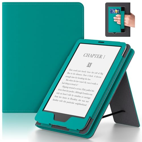 Lainergie Kindle Case 6 Inch for New 6 Kindle (11th Generation, 2024/2022 Release), Slim PU Leather Smart Shell Cover for Kindle Basic with Stand, Hand Strap, Auto-Wake/Sleep, Jade