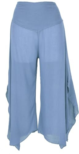 GURU SHOP Palazzo Pantalones Anchos Boho de Verano Falda Ancha - Azul, Mujer, Sintéticos, Talla: S, azul, 36