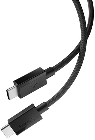 Spigen Essential Câble USB-C vers C 60W - Noir/1M | Durable, charge rapide, câble USB-C vers C 60W 1M. Pour iPhone 17/16, Galaxy S26/25, Z Flip/Fold 8, Pixel 11, iPad.