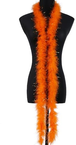 Modischer Federboa Länge ca.2m,Truthahnfedern Zum Basteln,Boa für Kostüm-Accessoire,Federgirlande Federschal für Hochzeit Karneval Halloween Cosplay Weihnachten,Bühnenshows,Kostüm Party,Orange