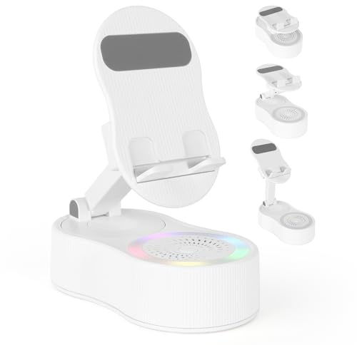Yirochan Support de téléphone portable avec haut-parleur Bluetooth sans fil – Haut-parleur à induction avec support de téléphone réglable, induction sans fil avec chargement compatible avec tablette