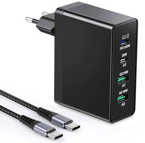 Caricatore USB C, 140W GaN 4 porte ricarica rapida 100W adattatore multiplo USB C compatibile con MacBook Pro/Air/iPhone 15/16/Samsung/Tablet/Laptop/Mobile