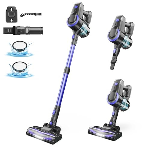 Aspirateur Balai sans Fil, 6 en 1 Aspirateur sans fil, Aspirateur Puissant Autonomie 55Min & 2 Vitesses, Brosse Anti-Enmêlement，Aspirateur Balai sans Sac pour Les Poils d'animaux,Tapis,Canapé,Voiture