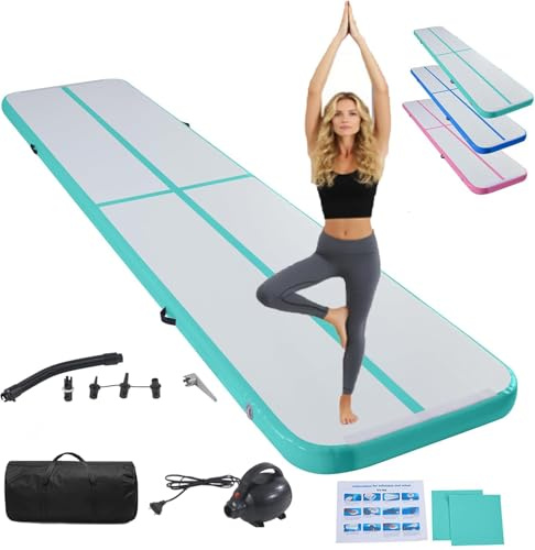 LSBIKE Air Matte Track, 3/4/5/6 M Tumbling Matte, Gymnastikmatte mit Luftpumpe, Trainingsmatte Turnmatte für Zuhause, Outdoor, Yoga, Übungsgymnastik usw, Rutschfest & wasserdicht