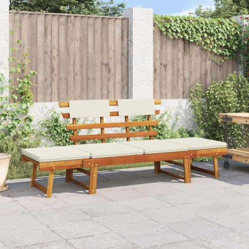 Refined Akazienholz Gartenbank Sonnenliege Holzbank Sitzbank Tagesbett Gartenbett Liege Relaxliege Gartenbank 2-in-1 mit Polstern 190 cm Massivholz Akazie