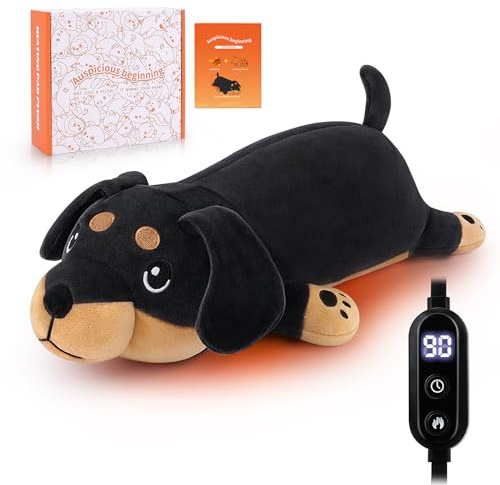 Electric Heating Pad for Period Cramps, 14'' Black Dachshund Dog Plush with a Hot Soft Belly USB Powered, Menstrual Heating Pad Neck Shoulder Pain Relief, Gift for Daughter Wife Period Heating Pad