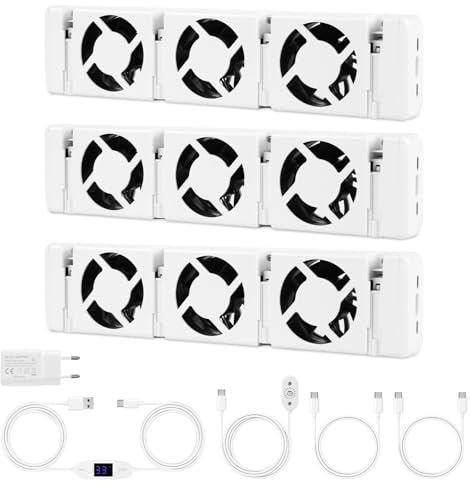 Jaxguom Ventilatore per radiatore con 3 ventole migliorate, radiatore 3 pezzi, un amplificatore per radiatore intelligente per riscaldamento, risparmio energetico e costi di riscaldamento,bianco