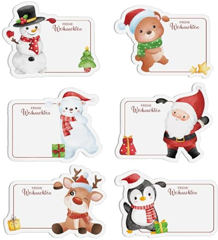120 Stück Weihnachtsaufkleber zum Beschriften - 6 Stile Selbstklebende Geschenketiketten mit Weihnachtsmotiven - Personalisierbare Aufkleber für Geschenke, Gläser & Weihnachtsdekoration