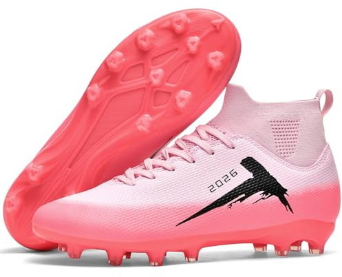 Kmrlofiy Botas de Fútbol Hombre Spikes Aire Libre Profesionales Zapatillas de Fútbol Tacos Atletismo Calzado de Fútbol Training Zapatos de Fútbol Deporte (Rosa, 41EU)