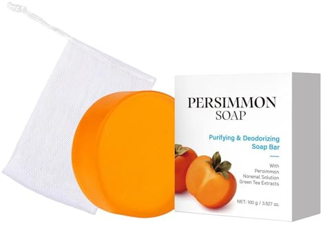 Barra de Jabón de Caqui, Jabón Natural Contra el Olor Corporal para Personas Mayores, Combate el Olor Corporal de Manera Efectiva, Suave y Eficaz para Hombres y Mujeres, Todos los Tipos de Piel (1)