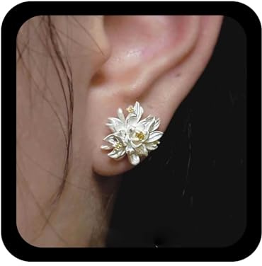 Cybche Vintage Birth Flower Stud Earrings Silver Flower Stud Earrings Chrysanthemum Flower Earrings Minimalist Flower Earrings Birth Month Dangle CZ Flower Jewellery for Women