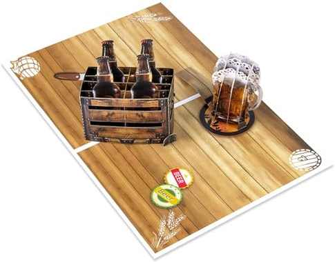 Aufwendige Bierflasche und Bierkrug Pop-Up-Grußkarte für Geburtstag und Vatertag, Grußkarte, Urlaubskarte, Vatertagsgeschenk