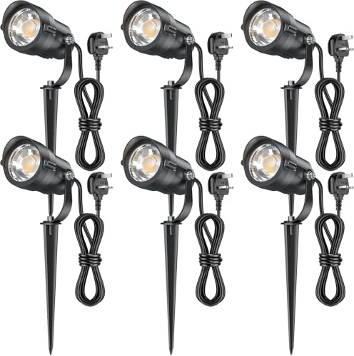 HIBOITEC Set med 6 trädgårdreflektorer 1300 lumen, 7 W mysig vit 3000K, helt vattentät med direktanslutning, skapar miljöer i väggar och trappor