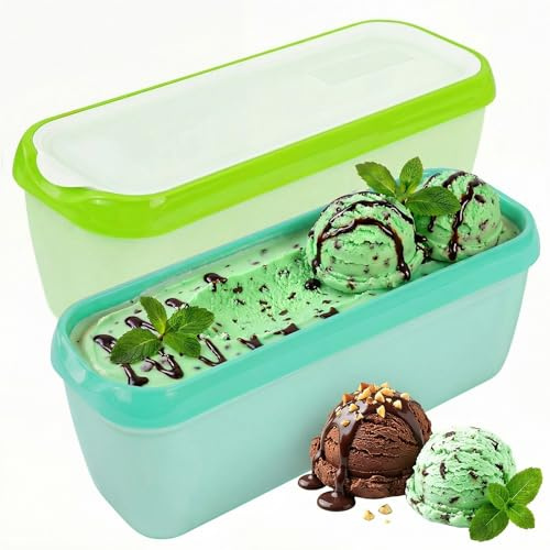 Otopone 2 Pack Ice Cream Tubs with Lids, Reusable Freezer Storage Containers, Perfect for Homemade Ice Cream Meal Prep Mint Green Grass Green