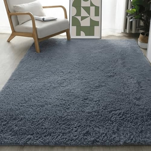 Alfombra Dormitorio 170 x 230 cm Pelo Largo Alfombras Dormitorio Modernas Talla para Salón, Habitación de Los Niños, Gris Oscuro