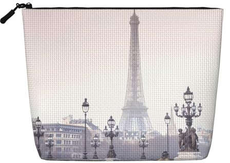 Grande capacità Torre Eiffel stampato monostrato finto lino borsa cosmetica organizzatore per la cura personale adatto per varie occasioni