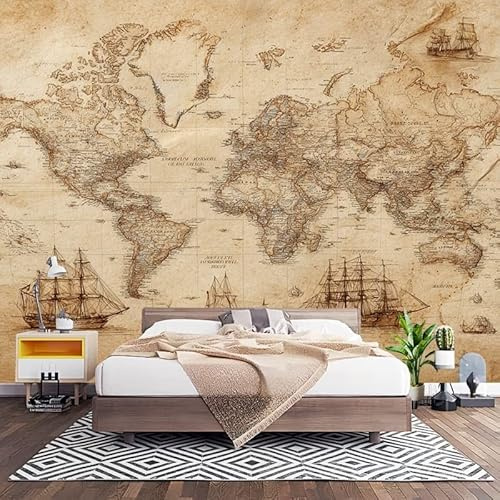 Papier Peint Photo Panoramique 3D Cartes Marines Anciennes Poster Papier Peint Intissé Style RéTro, Tapisserie Panoramique Salon, Décoration Mural Bureau Enfants Chambre 250x175 cm