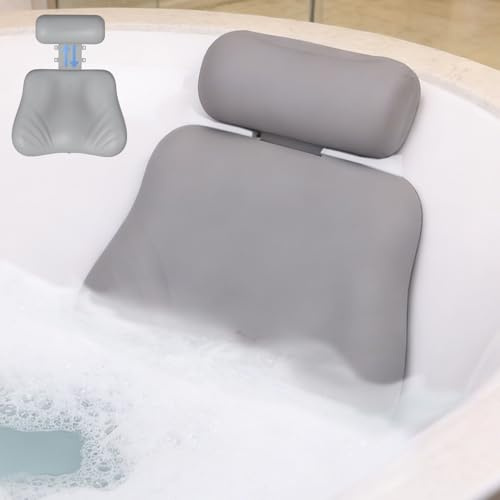 4D Silikon Badewannenkissen, Verstellbare Badekissen für Badewanne Kopf Nacken Rückenstütze mit Saugnäpfen, Schnell Trocknendes und Rutschfestes Spa-Geschenke für Frauen (Grau)